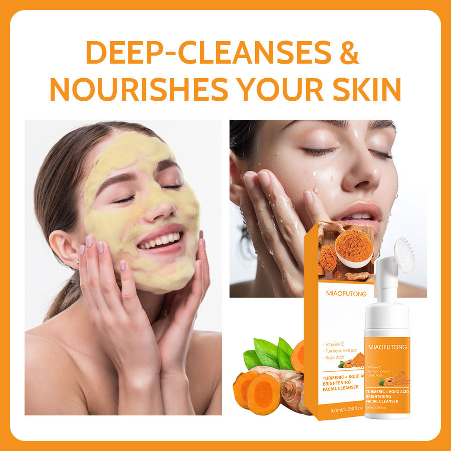 Cross-Border Tk Popular Turmeric Cleansing Mousse Facial Cleansing Pad Turmeric Soap Three-Piece Cleansing and Moisturizing Skin Care Set