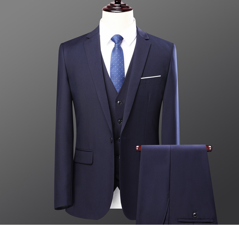 Bộ vest nam hai mảnh dáng ôm phong cách Hàn Quốc, lễ phục cưới và đi làm — Bộ áo và quần một cúc màu xanh navy, Bộ đồ màu xám một cúc (áo + quần), Bộ đồ đen một cúc (áo + quần), Bộ đồ hai cúc màu xanh tím than (áo + quần)