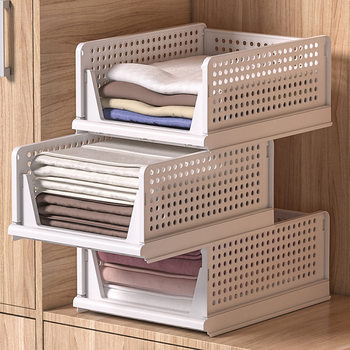Folding Storage Basket Wardrobe Clothes Layered Storage Pull-out Partition Wardrobe Classification Storage Basket Pull-out Basket Storage Basket