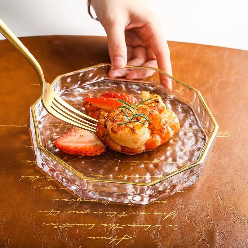 Scandinavian Irregular Western Food Plate Phnom Penh Crystal Casual High-Looking Glass Plate Tray Polygonal Fruit Plate Dried Fruit Plate