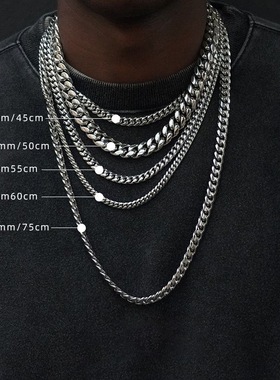 不锈钢不变色圆磨加密项链男欧美爆款潮流霸气古巴链嘻哈个性粗链