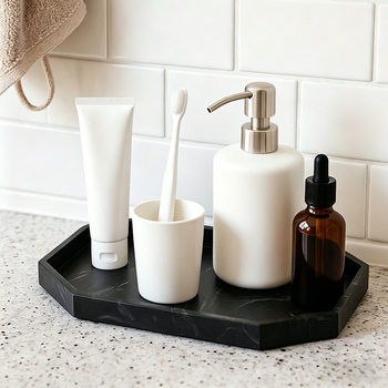 Eight-Sided Bathroom Storage Box, Non-Slip Bedside Table, Coffee Table, Jewelry Desktop Storage Tray, Marble-Patterned Wash Tray