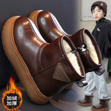 Зимние ботинки для мальчиков, бархатные хлопчатобумажные ботинки для девочек плюс размер, новые зимние непромокаемые детские полусапожки 2025 года, теплые и толстые хлопчатобумажные ботинки