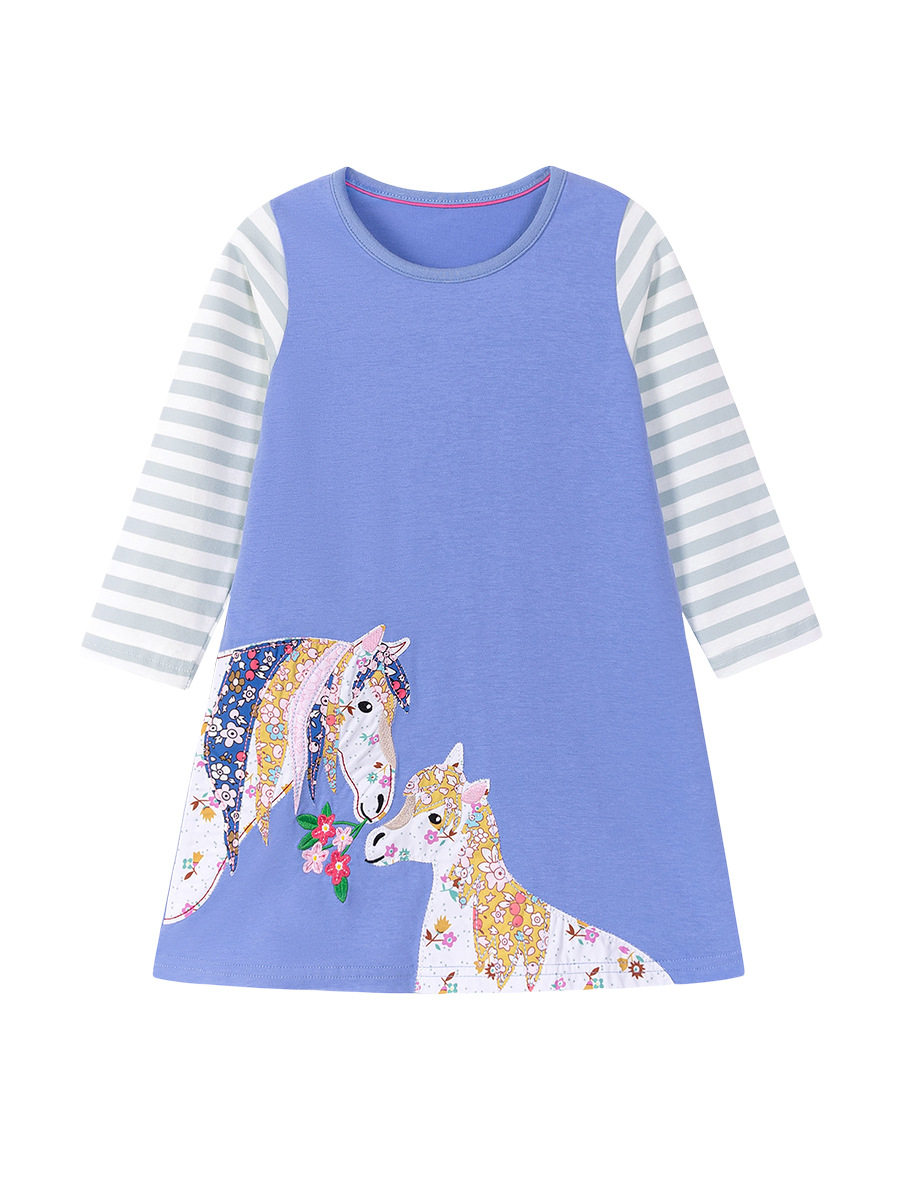 [Style] Girls' Dress, Cartoon Striped Girls' Skirt, Cotton Kids' Dress for Autumn