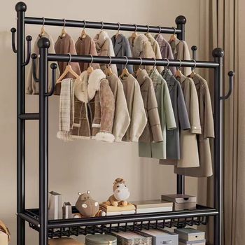 Clothes Rack Wardrobe Floor-Standing Bedroom Shelf Wardrobe Home Room Indoor Movable Multi-Functional Coat Rack