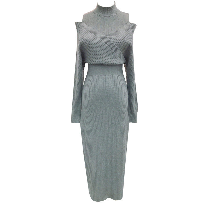 孕妇秋冬法式复古半领收腰针织连衣裙温柔露肩连衣裙慵懒松弛长裙,淘宝优惠券,粉丝福利购,淘宝优惠卷