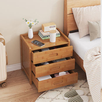 Extremely Narrow Bedside Table Nordic Floor-Standing Bedroom Bamboo Bedside Table Home Bedside Storage Cabinet Small Apartment Storage Cabinet