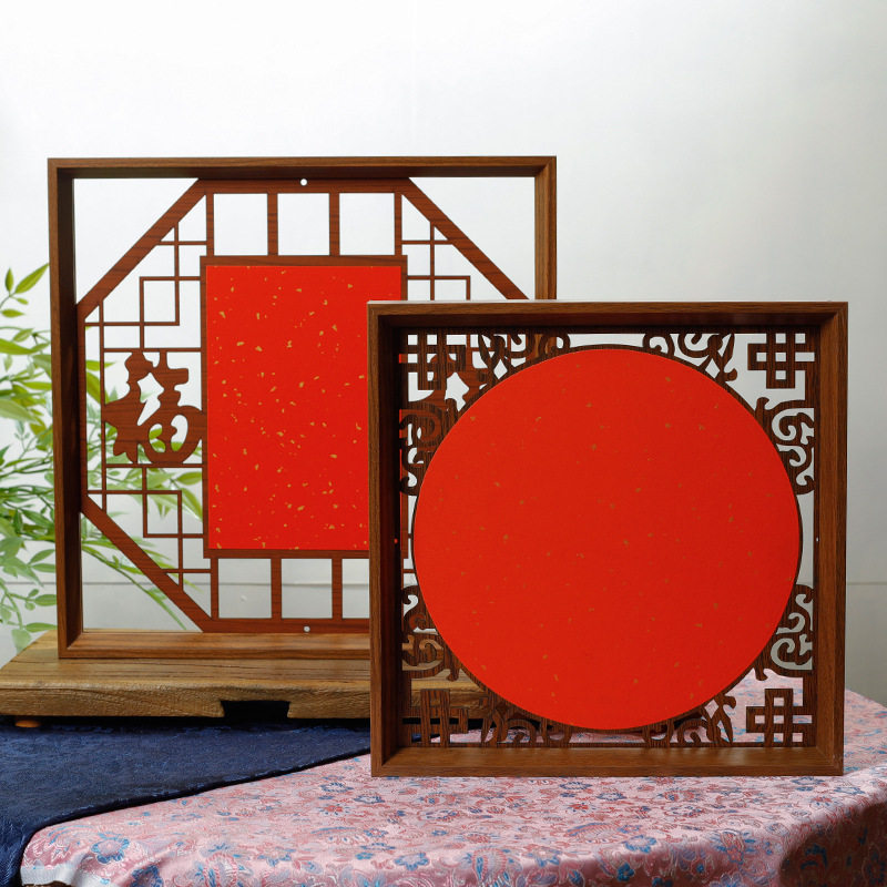 Calligraphy frame calligraphy frame frame mounting frame wooden hollow carving frame gold blank red paper manufacturers wholesale