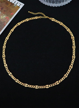 大气场欧美ins风复古轻奢个性时尚金色项链女百搭简约小众锁骨链