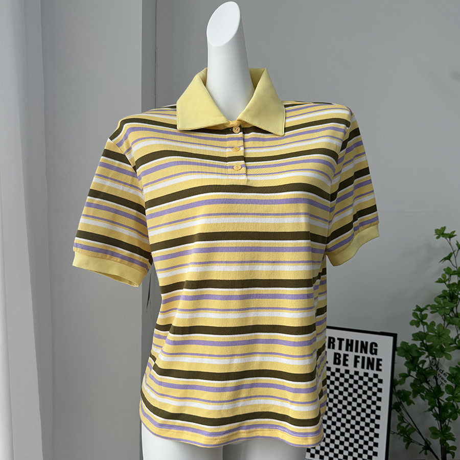 Vintage Color Block Striped Polo Shirt Loose Fit Short Sleeve Summer Style Perfect for Casual Wear OEM Available