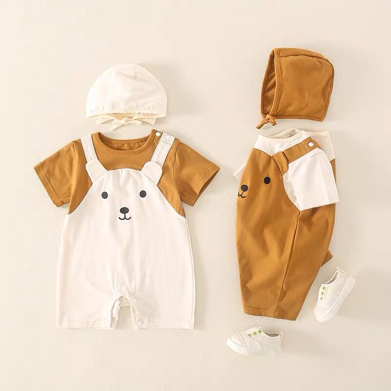 Baby Summer suit Boys and Girls Baby Fake Two-piece Overalls All-in-One Clothes Newborn Cartoon Super Cute Climbing Suit