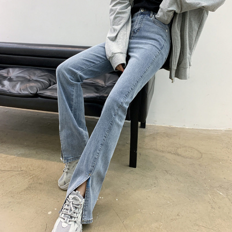 High Waisted Flared Jeans for Women Stretchy Split Hem Wide Leg Slimming Fit Autumn Winter Fashion Wholesale