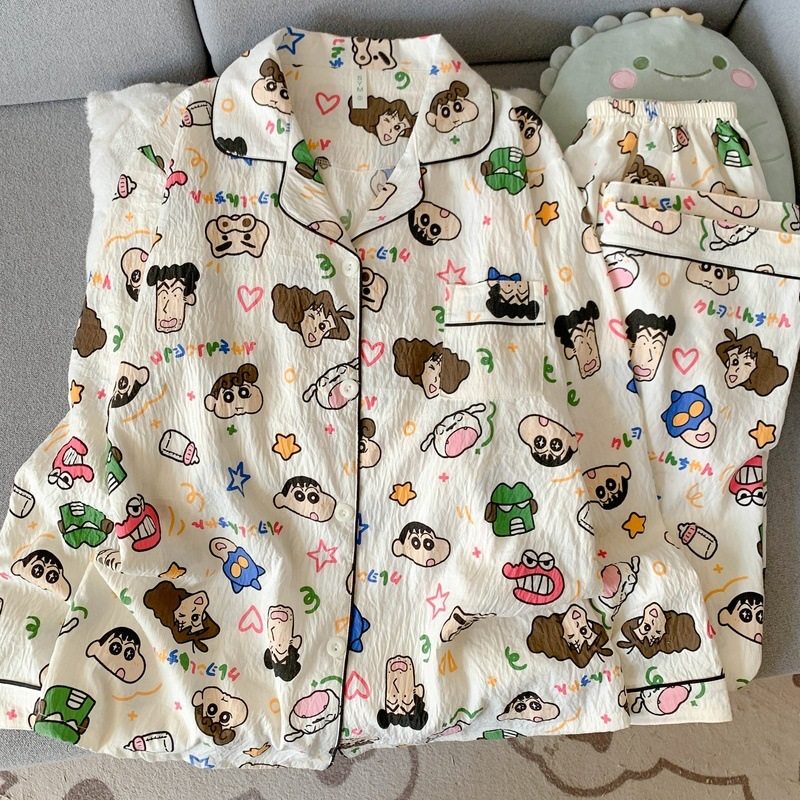 带胸垫大码睡衣女春秋季长袖甜美少女草莓条纹家居服套装现货跨境