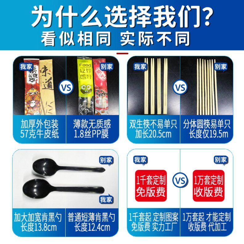 Disposable chopsticks four-piece commercial factory wholesale take-out spoon suit convenient sanitary tableware conjoined chopsticks