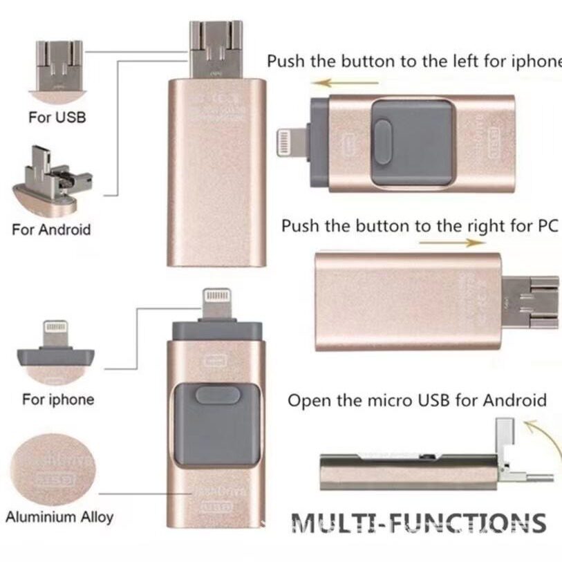 Foreign trade cross-border application Apple typec Android computer four-in-one mobile phone U disk metal push-pull U disk 1TB 2TB