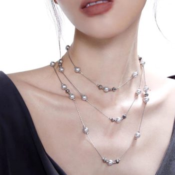 Advanced Sense Grey Pearl Necklace Long Variety of Wear Style sweater chain Elegant Niche Design Light Luxury Collar Chain Necklace Chain