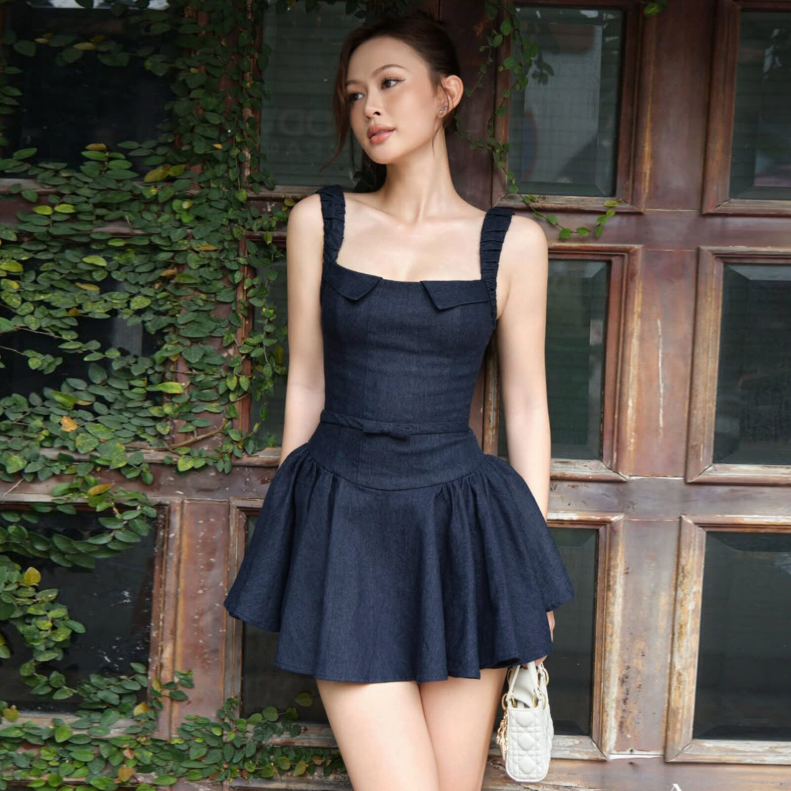 Summer Sweetheart Mini Dress Square Neck Waist Cinching Spaghetti Straps Trendy Casual Wear Wholesale Available