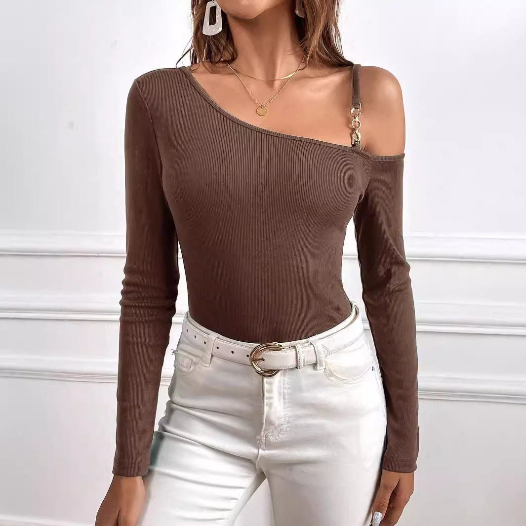 Elegant Womens T Shirt Minimalist Design Asymmetrical Neckline One Shoulder Style Spring Summer Casual Wear