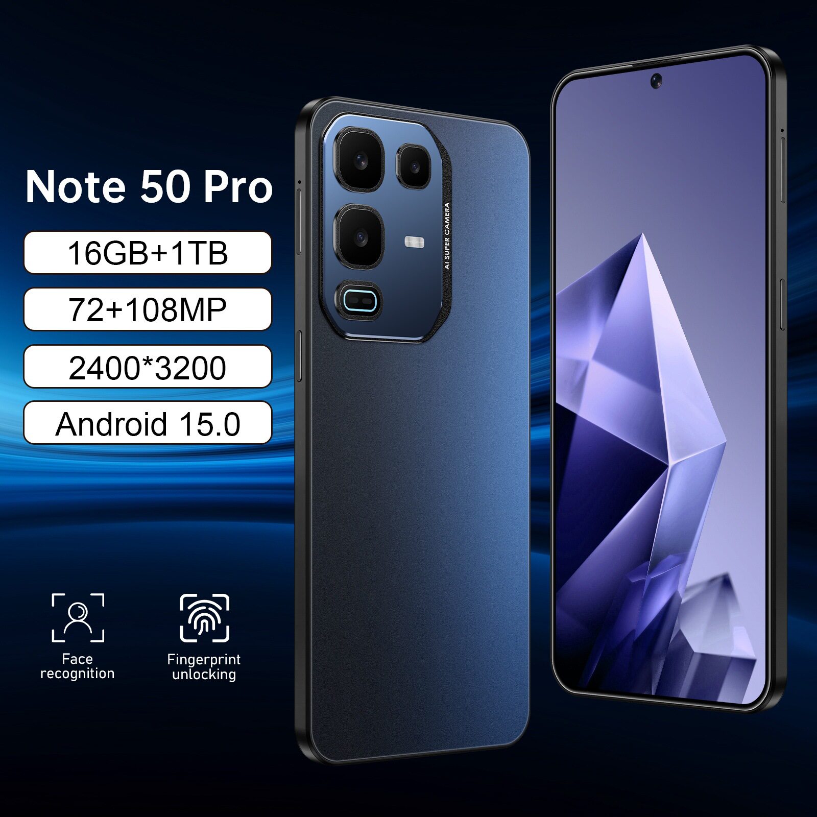 新爆款跨境手机Note 50 Pro安卓7.3寸大屏16+1T外贸手机源头批发