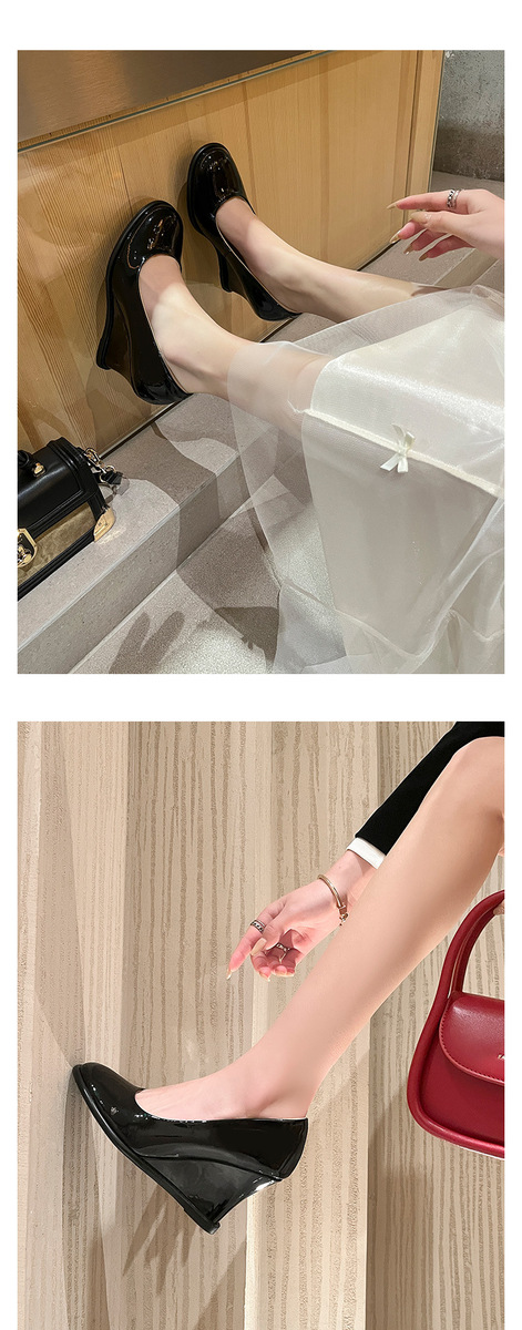 Giày cao gót nữ mũi tròn gót xuồng da bò màu be thanh lịch — Màu đen, Màu mơ