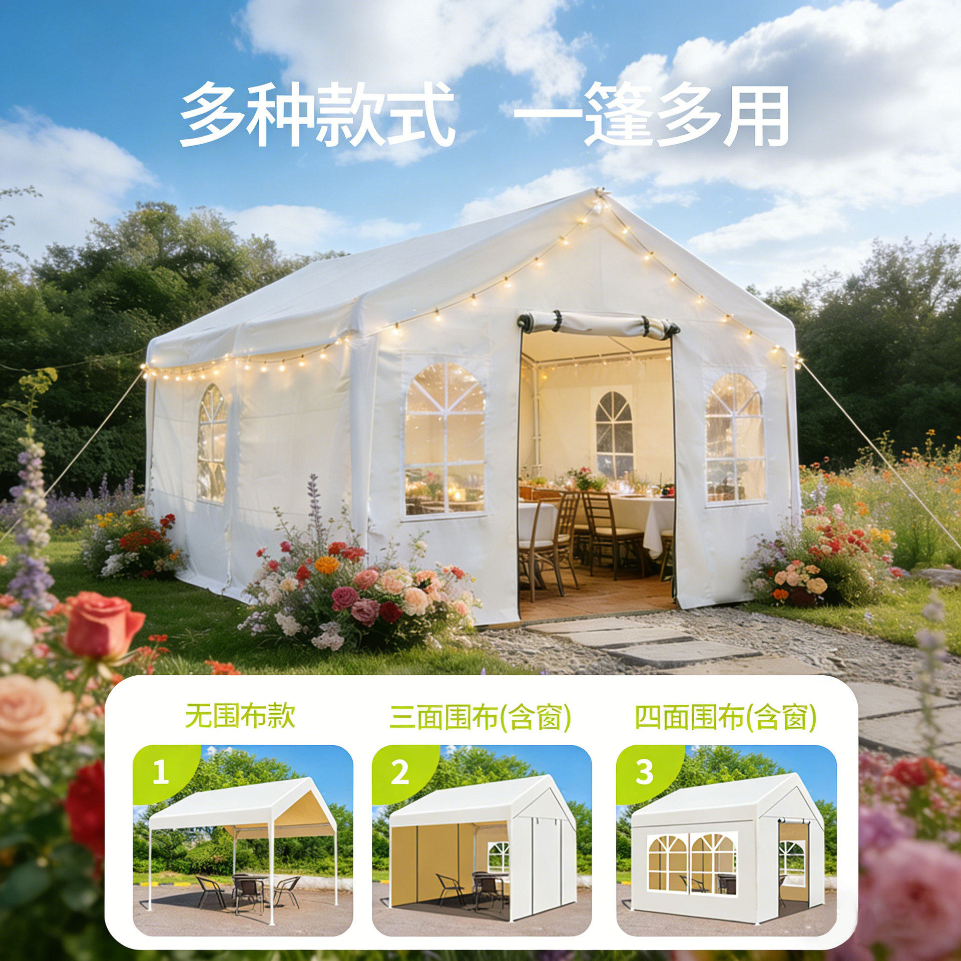 集市展会活动大空间遮阳棚户外露营3x3雨棚网红夜市专用摆摊帐篷