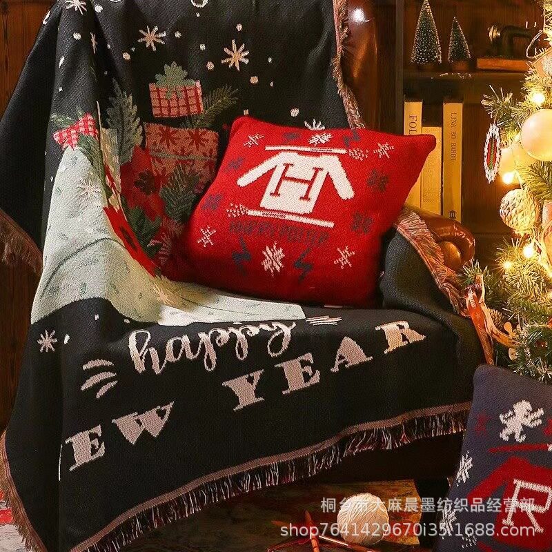 Thread Blanket ins Style Multi-functional Camping Picnic Blanket American Style Christmas Series Sofa Blanket Cover Blanket