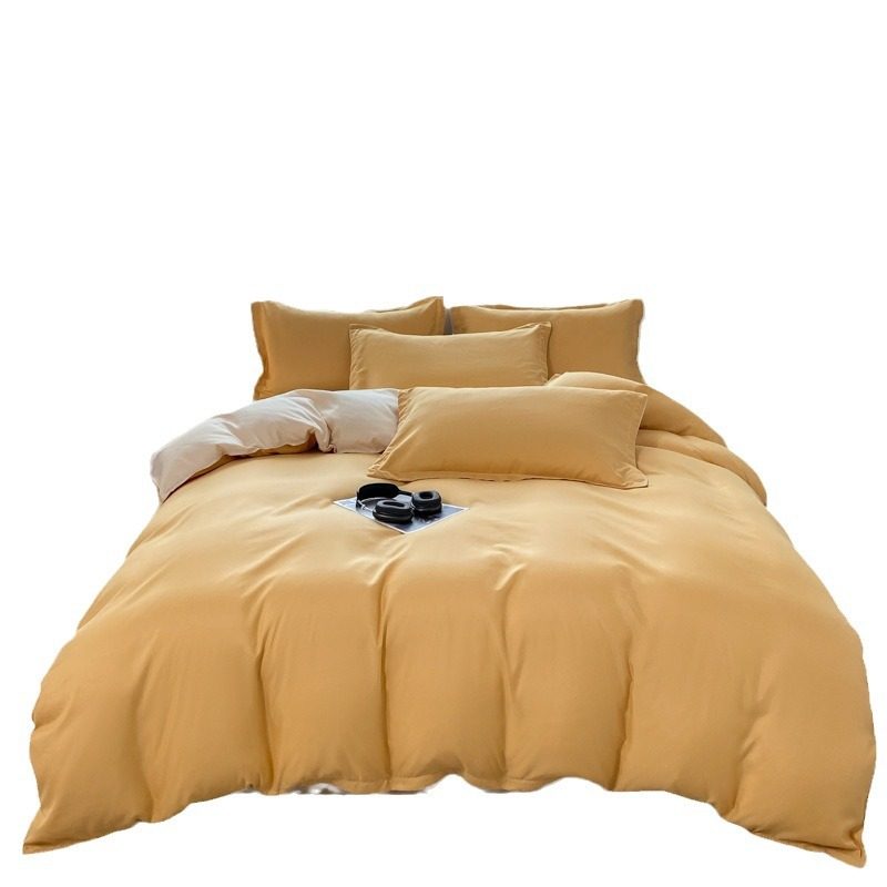 ins Simple Pure Color Brushed Four-piece Bedding Set Student Dormitory Single Bed Sheets Quilt Cover Three-piece Set Wholesale