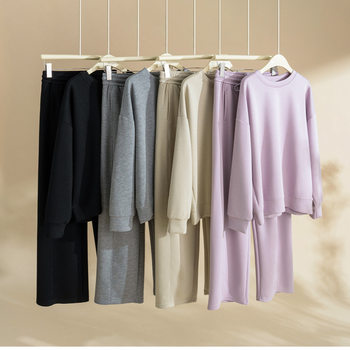 81Km-8446 Air Layer Suit 2025 Autumn and Winter New Casual Loose Slimming Look Lazy Banana Pants Two Pieces