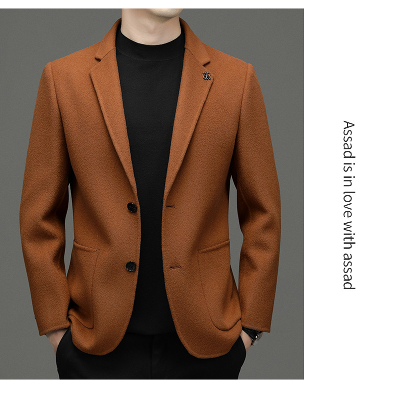 Áo blazer nam len hai mặt dáng ôm phong cách tối giản — màu cam, con lạc đà