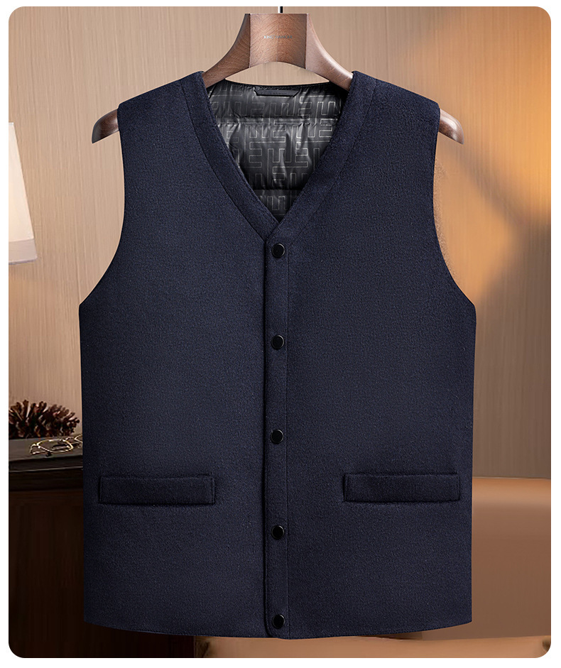 Áo gile phao len nam dáng vest không cổ, lông vũ trắng 80% giữ ấm mùa thu đông — cà phê, đen, lưới màu xám đậm, lưới màu xám nhạt