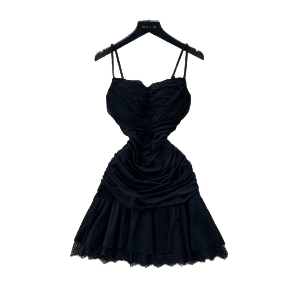 French Lace Spliced Cami Dress Slim Fit A Line Silhouette Summer Style Green Color Perfect for Casual Outings