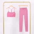 Velvet pink y-shaped vest and cropped pants suit