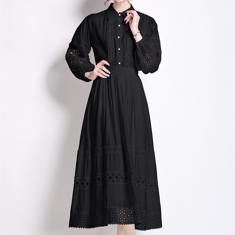 Vintage French Style Womens Lace Panel Button Up Shirt and High Waisted Skirt Set Loose Fit Pearl Accents Versatile