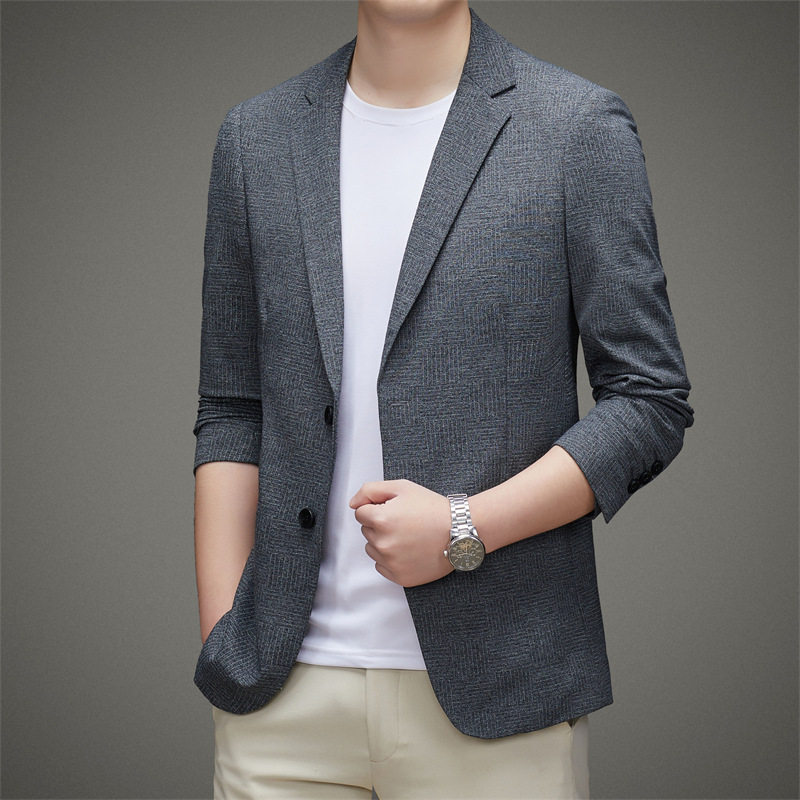 Áo Vest Blazer Nam Phong Cách Hàn Quốc Trung Niên Dáng Ôm Vừa Vặn Màu Xanh, Xám