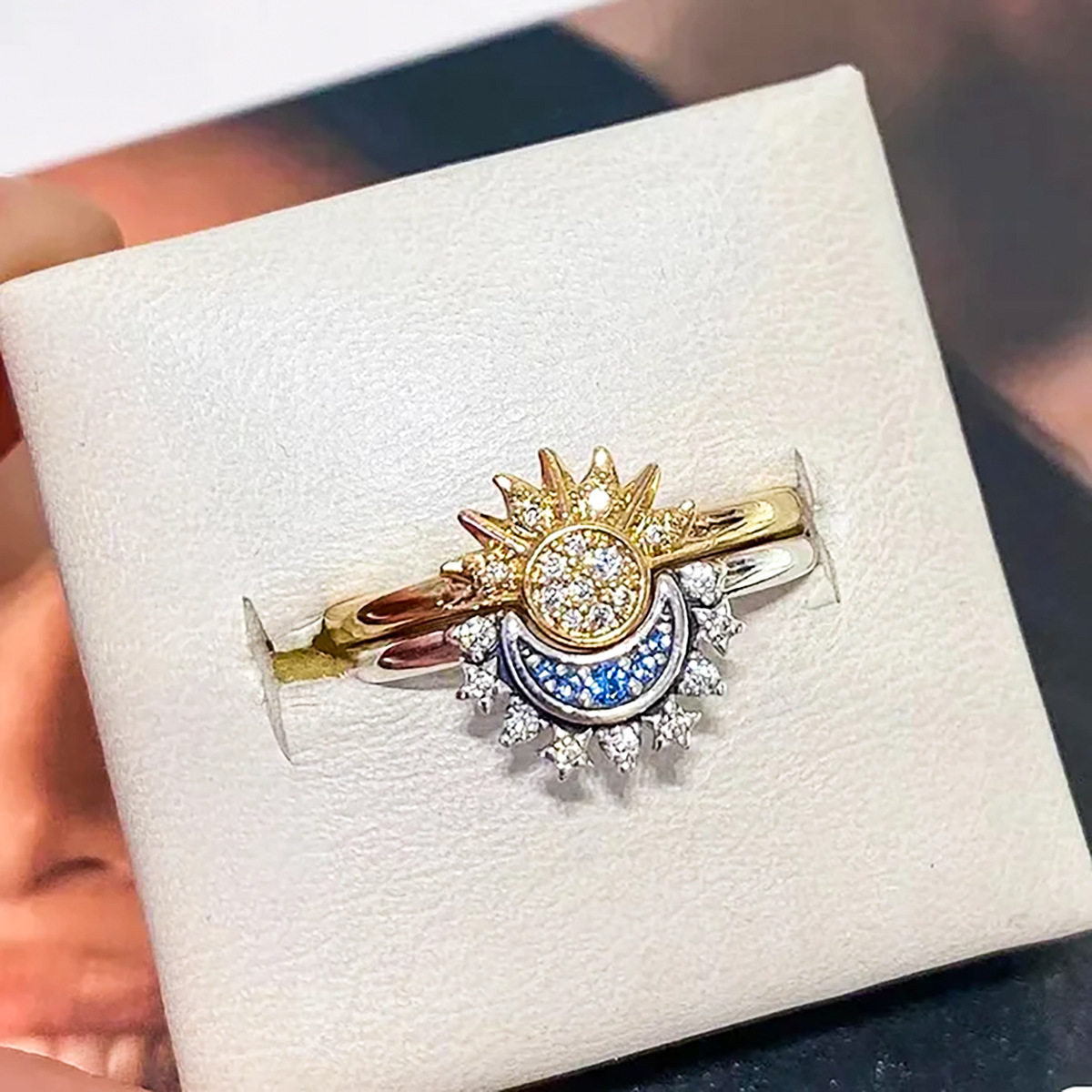 Sun and Moon Glory Stacked Ring Women's Sun and Moon Couple Opening Ring Cross-border Explosive Fashion Design Ring
