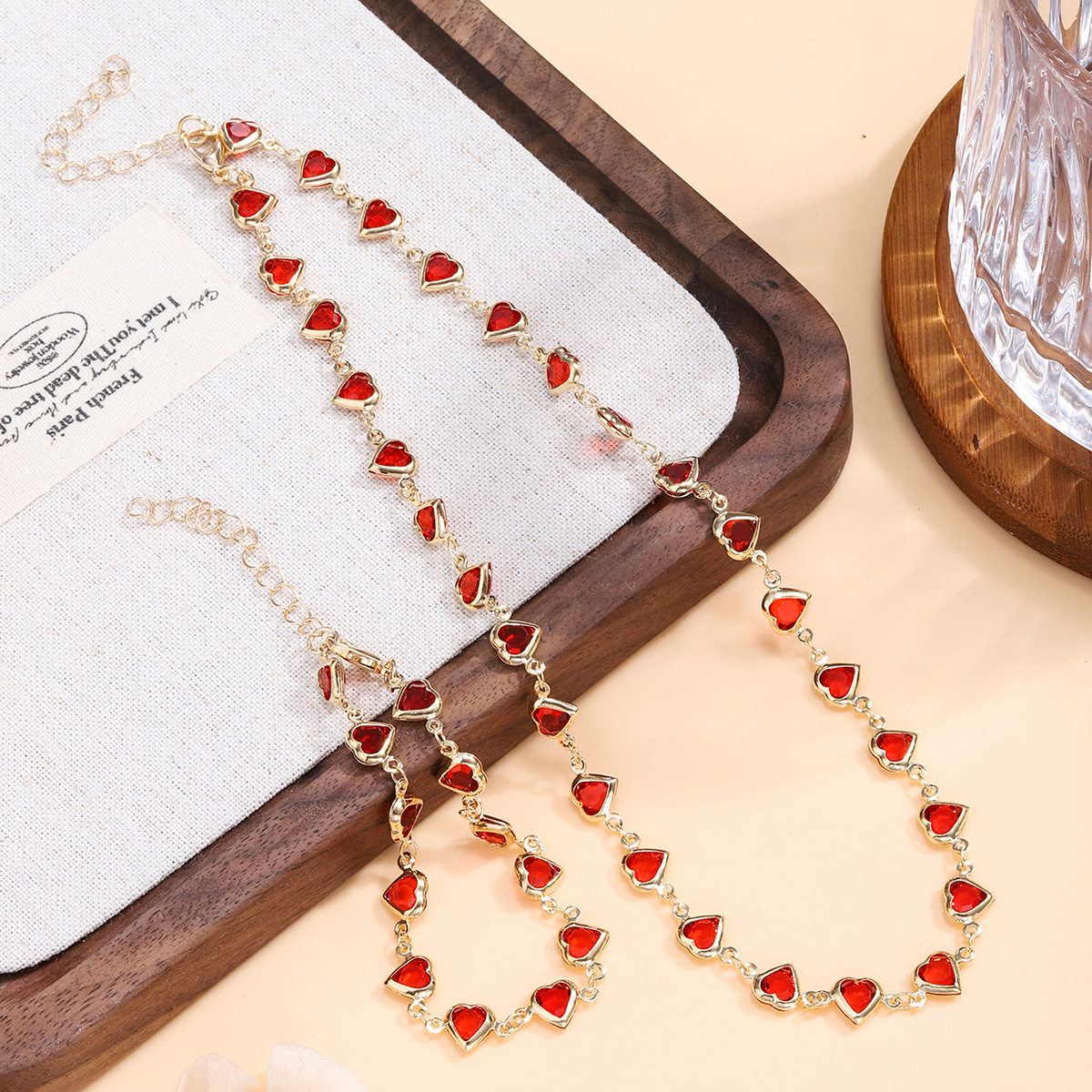 European and American Cross-Border Retro Personality Clavicle Chain Peach Heart Colorful Necklace Simple Light Luxury Niche Small Multi-Chain Jewelry