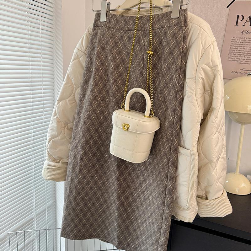 Plus Size High Waist A Line Wool Skirt Thickened Vintage Diamond Plaid Autumn Winter Fashion Wholesale Available