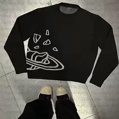 Street Hip Hop Casual European and American High Street Y2K Coat Sports Contrast Color Style Knitted Couple's Outwear Trendy Sweater
