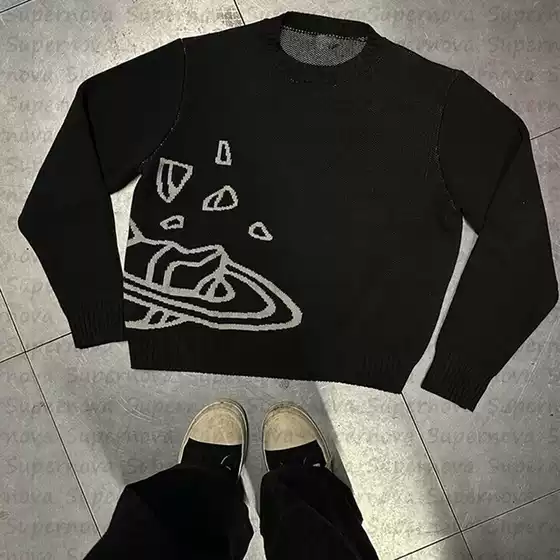 Street Hip Hop Casual European and American High Street Y2K Coat Sports Contrast Color Style Knitted Couple's Outwear Trendy Sweater