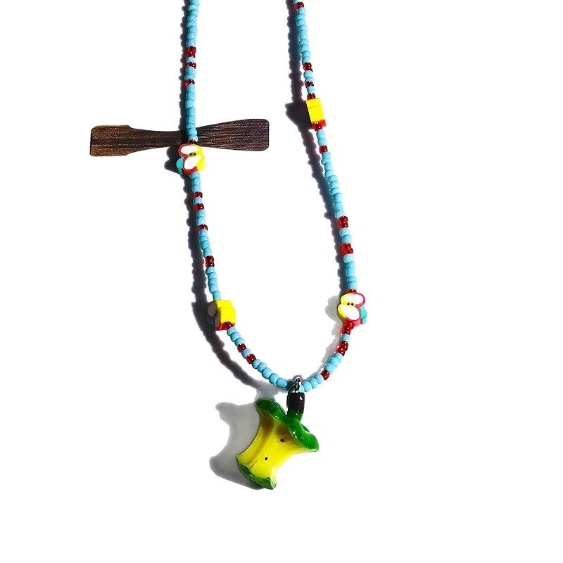 Summer Dopamine Apple Core Beaded Color Necklace Women's 2025 Spring and Summer New Sweet Cool Hot Girl Easiest for Match Clavicle Chain