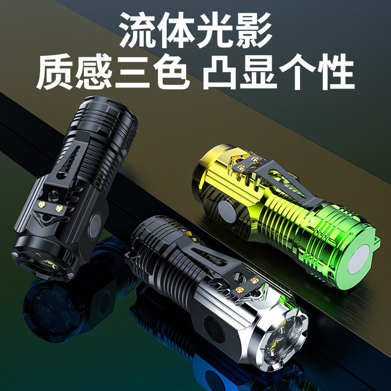 Cross-Border New Flashlight Strong Light Super Bright Mini Flash Three-Eyed Monster Abs Flashlight Waterproof Hat Clip Light