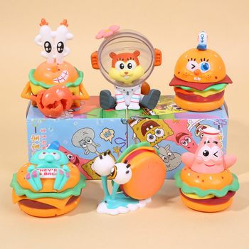 Hamburger Party Spongebob Figure Blind Box Internet Celebrity Popular Anime Doll Trendy Cute Model Desktop Ornament