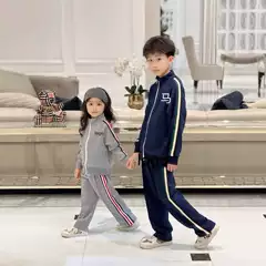 Spring and Autumn 2025 New Children's suit Casual Fashion All-match Zipper Jacket Striped Color Contrast Sports Two-piece Set