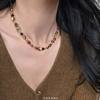 Maillard Natural Stone Tiger Eye brown Pearl Beaded Necklace High-grade Women's 2025 Autumn and Winter New Woolen Chain