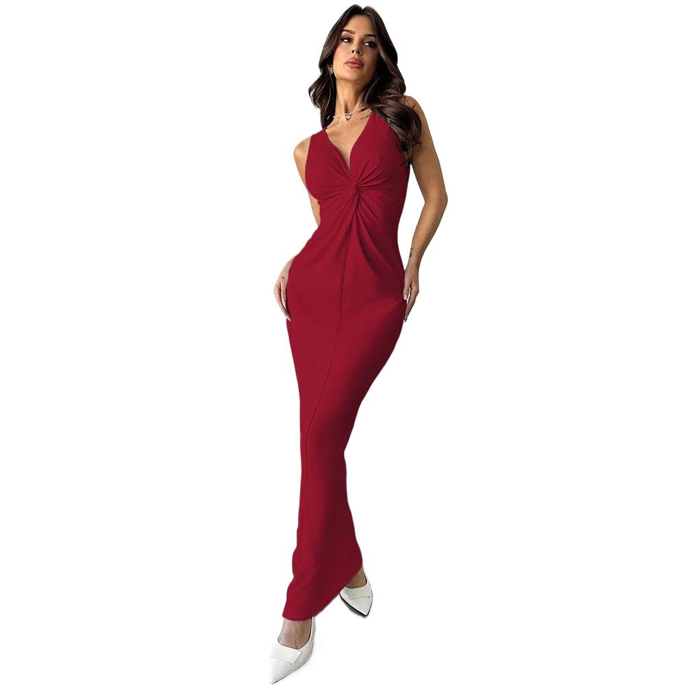 Summer Evening Dress Sexy Deep V Neck Sleeveless Open Back Fashionable for Parties and Events Wholesale Available