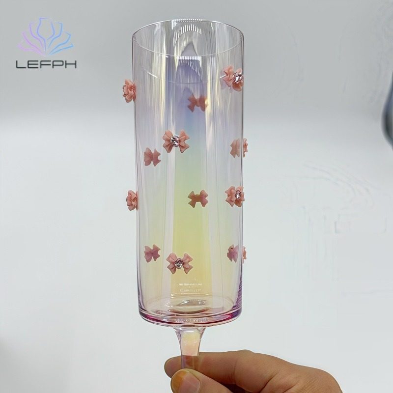 Customized Soda-Lime Glass Handmade Bow Champagne Glass C Style Hand-Pasted Bow Tall Glass
