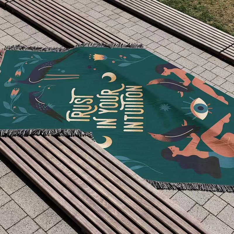 Cross-Border Foreign Trade Decoration High-Precision Jacquard Tapestry Outdoor Camping Blanket Landscape Gift Line Blanket Sofa Cover Blanket Customization