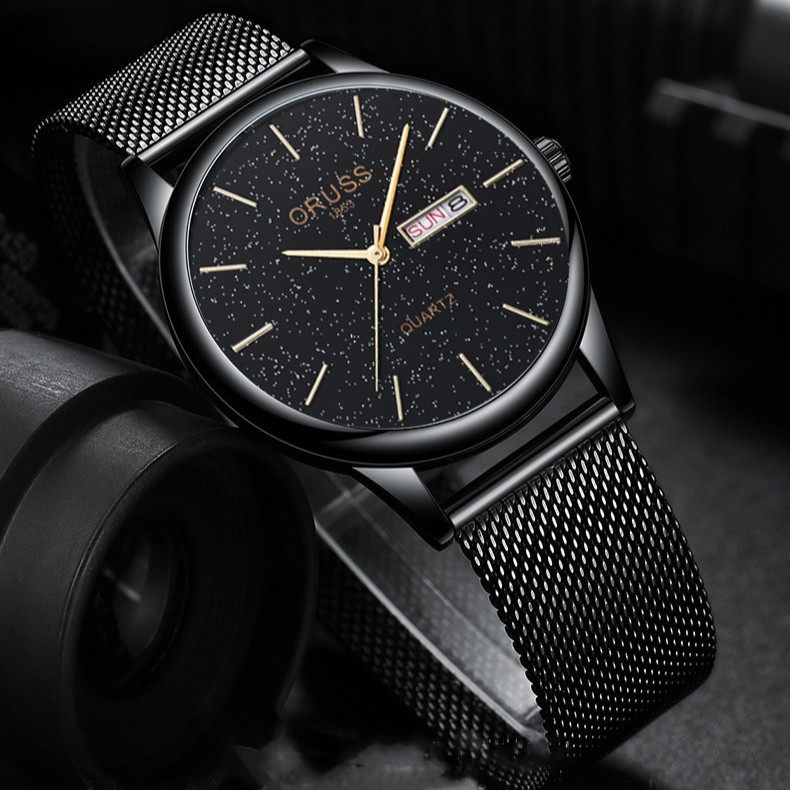 TikTok Explosive Simple Atmospheric Men's Watch Star Surface Mesh Belt Trendy Waterproof genuine goods Straight Hair Steel Band Watch