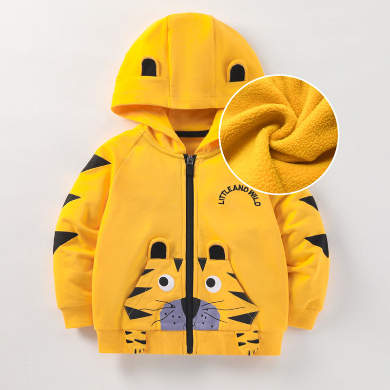 [Style] Hooded Kids' Jacket, Fleece-lined Children's Coat, Cotton Zipper Top for Fall & Winter