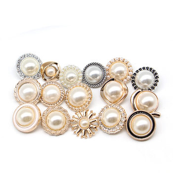 Pearl double button golden edge button women's round lace Chanel style diamond-embedded shirt coat plastic sweater buckle